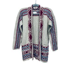 Lucky Brand Southwestern print open front cardigan tan and red Fall Size XS